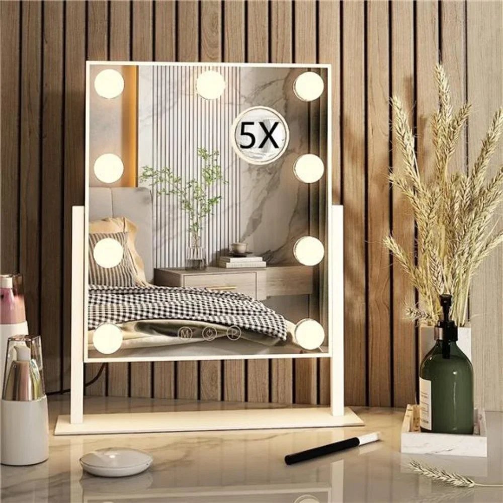 Hollywood Tabletop Makeup Vanity Mirror with 9 LED Lights Smart Touch Control